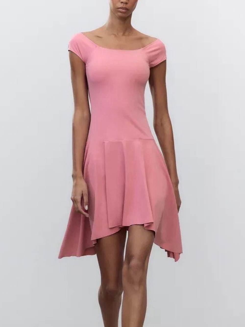 zara pink asymmetric dress Dusty Asymmetrical Off-Shoulder Flared Midi dress